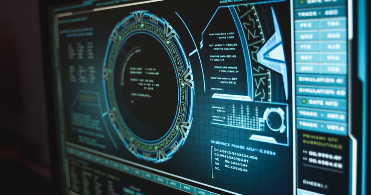 Sci-fi HUD data analysis interface on a dark screen — representing overlapping GDPR and HIPAA compliance systems.